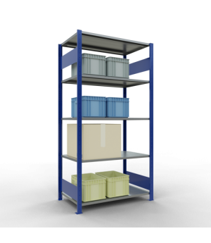 Schwerlastregal Grundregal 2000x1000x600 mm, 5 Fachböden, 150 kg Fachlast, Längenriegel, RAL 5010 enzianblau/verzinkt
