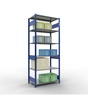 Schwerlastregal Grundregal 2500x1000x600 mm, 6 Fachböden, 150 kg Fachlast, Längenriegel, RAL 5010 enzianblau/verzinkt