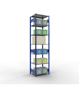 Schwerlastregal Grundregal 3000x750x600 mm, 7 Fachböden, 150 kg Fachlast, Längenriegel, RAL 5010 enzianblau/verzinkt
