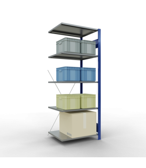 Schwerlastregal Anbauregal 2000x750x600 mm, 5 Fachböden, 150 kg Fachlast, Kreuzstrebe, RAL 5010 enzianblau/verzinkt