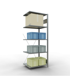 Schwerlastregal Anbauregal 2000x750x600 mm, 5 Fachböden, 150 kg Fachlast, Kreuzstrebe, verzinkt