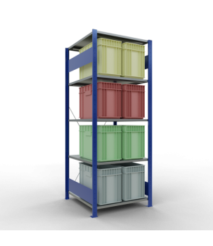 Schwerlastregal Grundregal 2000x750x800 mm, 5 Fachböden, 150 kg Fachlast, Kreuzstrebe, RAL 5010 enzianblau/verzinkt