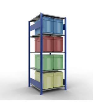 Schwerlastregal Grundregal 2000x750x800 mm, 5 Fachböden, 150 kg Fachlast, Längenriegel, RAL 5010 enzianblau/verzinkt