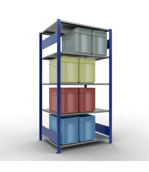 Schwerlastregal Grundregal 2000x1000x800 mm, 5 Fachböden, 150 kg Fachlast, Längenriegel, RAL 5010 enzianblau/verzinkt