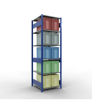 Schwerlastregal Grundregal 2500x750x800 mm, 6 Fachböden, 150 kg Fachlast, Kreuzstrebe, RAL 5010 enzianblau/verzinkt