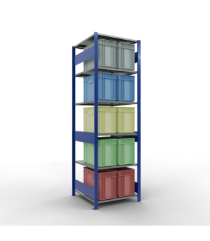 Schwerlastregal Grundregal 2500x750x800 mm, 6 Fachböden, 150 kg Fachlast, Längenriegel, RAL 5010 enzianblau/verzinkt