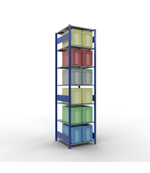 Schwerlastregal Grundregal 3000x750x800 mm, 7 Fachböden, 150 kg Fachlast, Längenriegel, RAL 5010 enzianblau/verzinkt