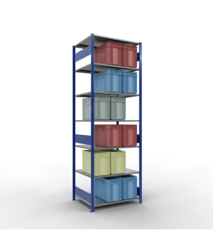 Schwerlastregal Grundregal 3000x1000x800 mm, 7 Fachböden, 150 kg Fachlast, Längenriegel, RAL 5010 enzianblau/verzinkt