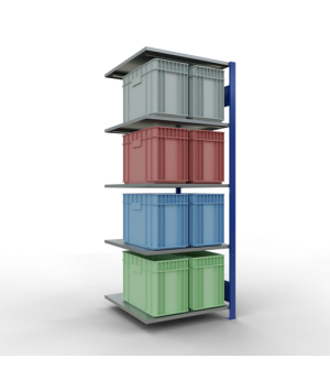 Schwerlastregal Anbauregal 2000x750x800 mm, 5 Fachböden, 150 kg Fachlast, Längenriegel, RAL 5010 enzianblau/verzinkt