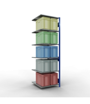 Schwerlastregal Anbauregal 2500x750x800 mm, 6 Fachböden, 150 kg Fachlast, Längenriegel, RAL 5010 enzianblau/verzinkt