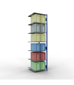 Schwerlastregal Anbauregal 3000x750x800 mm, 7 Fachböden, 150 kg Fachlast, Längenriegel, RAL 5010 enzianblau/verzinkt
