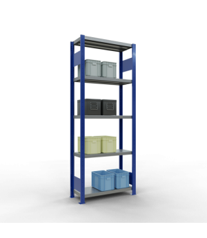Schwerlastregal Grundregal 2000x750x300 mm (HxBxT), 5 Fachböden, 250 kg Fachlast, Längenriegel, RAL 5010 enzianblau/verzinkt