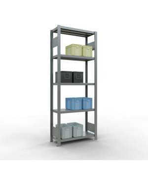 Schwerlastregal Grundregal 2000x750x300 mm (HxBxT), 5 Fachböden, 250 kg Fachlast, Längenriegel, verzinkt