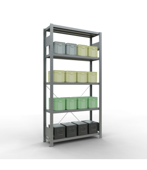 Schwerlastregal Grundregal 2000x1000x300 mm (HxBxT), 5 Fachböden, 250 kg Fachlast, Kreuzstrebe, verzinkt