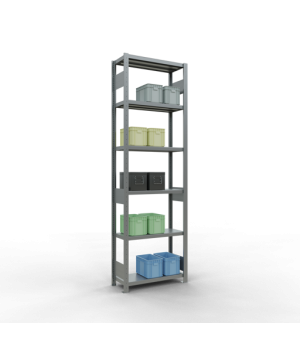 Schwerlastregal Grundregal 2500x750x300 mm (HxBxT), 6 Fachböden, 250 kg Fachlast, Längenriegel, verzinkt