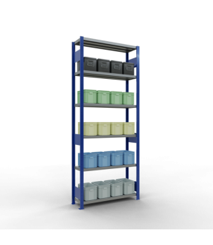 Schwerlastregal Grundregal 2500x1000x300 mm (HxBxT), 6 Fachböden, 250 kg Fachlast, Längenriegel, RAL 5010 enzianblau/verzinkt