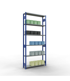Schwerlastregal Grundregal 3000x1300x300 mm (HxBxT), 7 Fachböden, 250 kg Fachlast, Längenriegel, RAL 5010 enzianblau/verzinkt