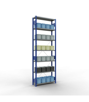 Schwerlastregal Grundregal 3000x1000x300 mm (HxBxT), 7 Fachböden, 250 kg Fachlast, Kreuzstrebe, RAL 5010 enzianblau/verzinkt