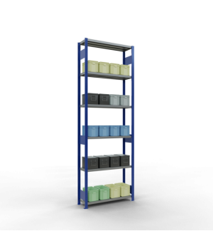 Schwerlastregal Grundregal 3000x1000x300 mm (HxBxT), 7 Fachböden, 250 kg Fachlast, Längenriegel, RAL 5010 enzianblau/verzinkt