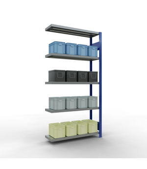Schwerlastregal Anbauregal 2000x1000x300 mm (HxBxT), 5 Fachböden, 250 kg Fachlast, Längenriegel, RAL 5010 enzianblau/verzinkt