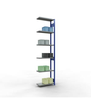 Schwerlastregal Anbauregal 3000x750x300 mm (HxBxT), 7 Fachböden, 250 kg Fachlast, Längenriegel, RAL 5010 enzianblau/verzinkt