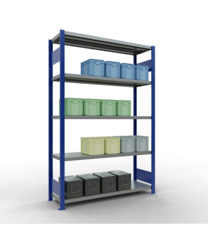 Schwerlastregal Grundregal 2000x1300x400 mm (HxBxT), 5 Fachböden, 250 kg Fachlast, Längenriegel, RAL 5010 enzianblau/verzinkt