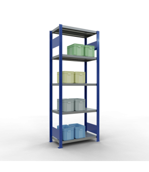 Schwerlastregal Grundregal 2000x750x400 mm (HxBxT), 5 Fachböden, 250 kg Fachlast, Längenriegel, RAL 5010 enzianblau/verzinkt