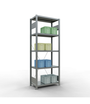 Schwerlastregal Grundregal 2000x750x400 mm (HxBxT), 5 Fachböden, 250 kg Fachlast, Kreuzstrebe, verzinkt