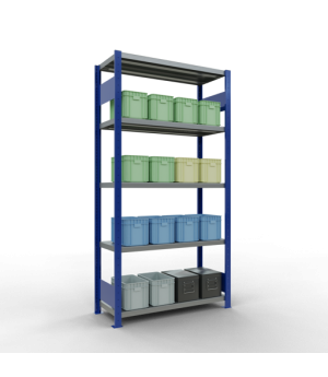 Schwerlastregal Grundregal 2000x1000x400 mm (HxBxT), 5 Fachböden, 250 kg Fachlast, Längenriegel, RAL 5010 enzianblau/verzinkt
