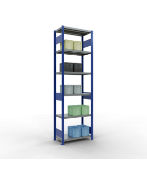 Schwerlastregal Grundregal 2500x750x400 mm (HxBxT), 6 Fachböden, 250 kg Fachlast, Längenriegel, RAL 5010 enzianblau/verzinkt