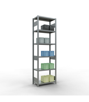 Schwerlastregal Grundregal 2500x750x400 mm (HxBxT), 6 Fachböden, 250 kg Fachlast, Längenriegel, verzinkt