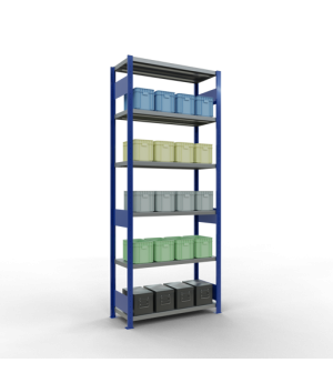 Schwerlastregal Grundregal 2500x1000x400 mm (HxBxT), 6 Fachböden, 250 kg Fachlast, Längenriegel, RAL 5010 enzianblau/verzinkt