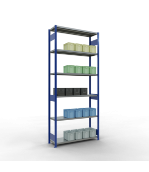 Schwerlastregal Grundregal 3000x1300x400 mm (HxBxT), 7 Fachböden, 250 kg Fachlast, Längenriegel, RAL 5010 enzianblau/verzinkt