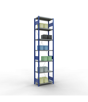 Schwerlastregal Grundregal 3000x750x400 mm (HxBxT), 7 Fachböden, 250 kg Fachlast, Kreuzstrebe, RAL 5010 enzianblau/verzinkt