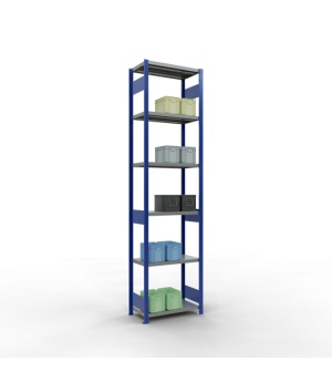 Schwerlastregal Grundregal 3000x750x400 mm (HxBxT), 7 Fachböden, 250 kg Fachlast, Längenriegel, RAL 5010 enzianblau/verzinkt