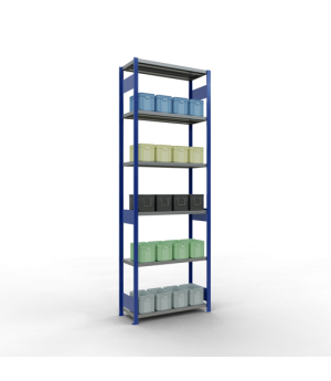 Schwerlastregal Grundregal 3000x1000x400 mm (HxBxT), 7 Fachböden, 250 kg Fachlast, Längenriegel, RAL 5010 enzianblau/verzinkt