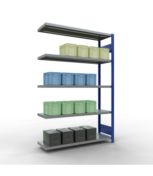 Schwerlastregal Anbauregal 2000x1300x400 mm (HxBxT), 5 Fachböden, 250 kg Fachlast, Längenriegel, RAL 5010 enzianblau/verzinkt