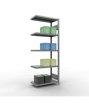 Schwerlastregal Anbauregal 2000x750x400 mm (HxBxT), 5 Fachböden, 250 kg Fachlast, Längenriegel, verzinkt