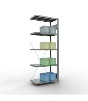 Schwerlastregal Anbauregal 2000x750x400 mm (HxBxT), 5 Fachböden, 250 kg Fachlast, Kreuzstrebe, verzinkt