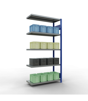Schwerlastregal Anbauregal 2000x1000x400 mm (HxBxT), 5 Fachböden, 250 kg Fachlast, Längenriegel, RAL 5010 enzianblau/verzinkt