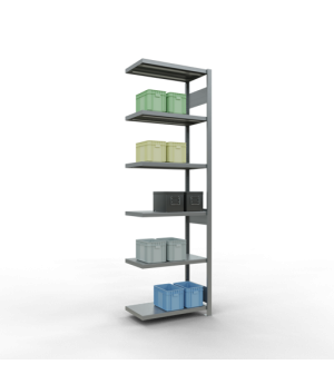 Schwerlastregal Anbauregal 2500x750x400 mm (HxBxT), 6 Fachböden, 250 kg Fachlast, Längenriegel, verzinkt