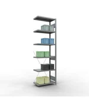 Schwerlastregal Anbauregal 2500x750x400 mm (HxBxT), 6 Fachböden, 250 kg Fachlast, Kreuzstrebe, verzinkt