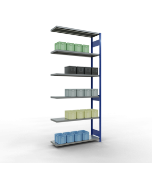 Schwerlastregal Anbauregal 3000x1300x400 mm (HxBxT), 7 Fachböden, 250 kg Fachlast, Längenriegel, RAL 5010 enzianblau/verzinkt