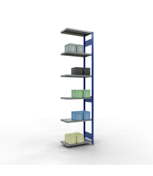 Schwerlastregal Anbauregal 3000x750x400 mm (HxBxT), 7 Fachböden, 250 kg Fachlast, Längenriegel, RAL 5010 enzianblau/verzinkt
