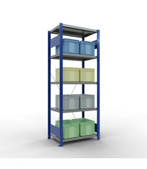 Schwerlastregal Grundregal 2000x750x500 mm (HxBxT), 5 Fachböden, 250 kg Fachlast, Kreuzstrebe, RAL 5010 enzianblau/verzinkt