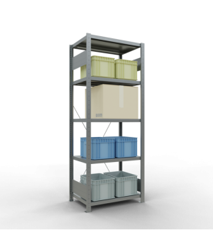Schwerlastregal Grundregal 2000x750x500 mm (HxBxT), 5 Fachböden, 250 kg Fachlast, Kreuzstrebe, verzinkt