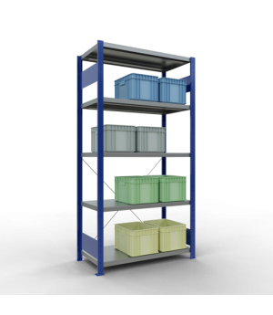 Schwerlastregal Grundregal 2000x1000x500 mm (HxBxT), 5 Fachböden, 250 kg Fachlast, Kreuzstrebe, RAL 5010 enzianblau/verzinkt