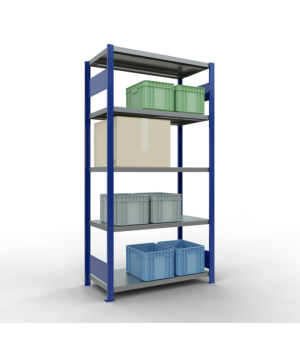 Schwerlastregal Grundregal 2000x1000x500 mm (HxBxT), 5 Fachböden, 250 kg Fachlast, Längenriegel, RAL 5010 enzianblau/verzinkt
