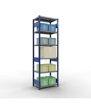 Schwerlastregal Grundregal 2500x750x500 mm (HxBxT), 6 Fachböden, 250 kg Fachlast, Kreuzstrebe, RAL 5010 enzianblau/verzinkt