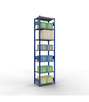 Schwerlastregal Grundregal 3000x750x500 mm (HxBxT), 7 Fachböden, 250 kg Fachlast, Kreuzstrebe, RAL 5010 enzianblau/verzinkt